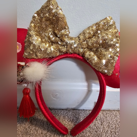 Disney Mickey Mouse Ears Red Chinese New Year floral ears with a tassel-Red/Gold - Picture 7 of 9